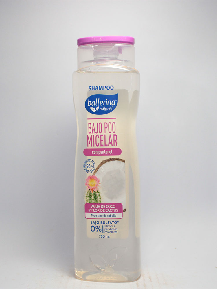 Shampoo Ballerina BAJO POO MICELAR con Pantenol 750ml. Botella.