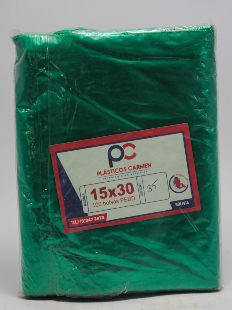 Bolsa Verde 15x30 Plástico Carmen 100 Unidades