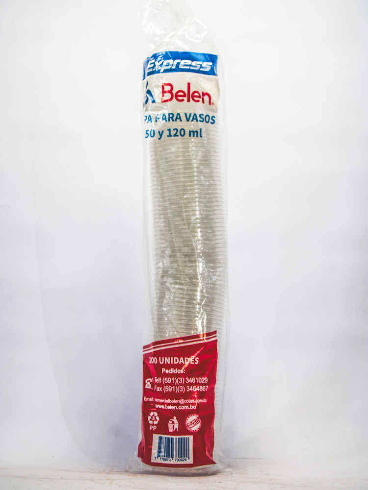 Tapas para vasos 50 y 120 Ml. Belén 100 Unidades